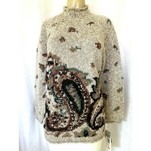 NWT Liz Claiborne Sweater Pullover Long Sleeve Hank Knit Paisley Mock Ne…